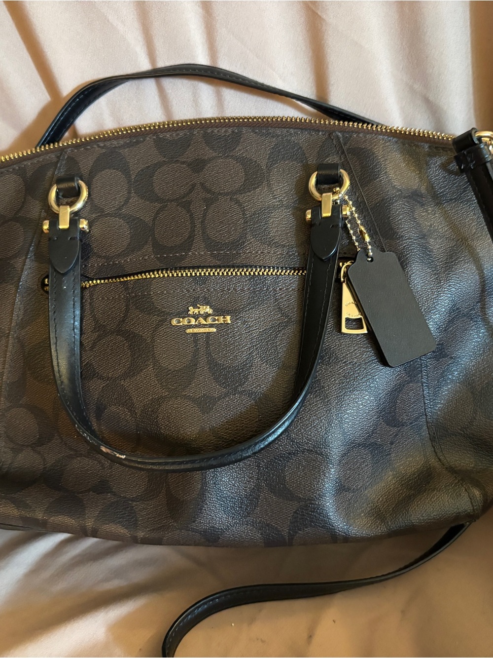 Coach Black/Brown Signature Satchel with Gold Hardware